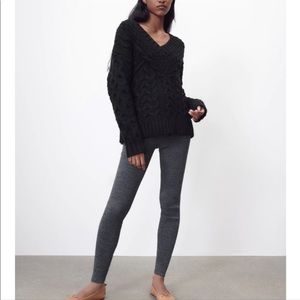 Black Zara Oversized V Neck Knit Sweater